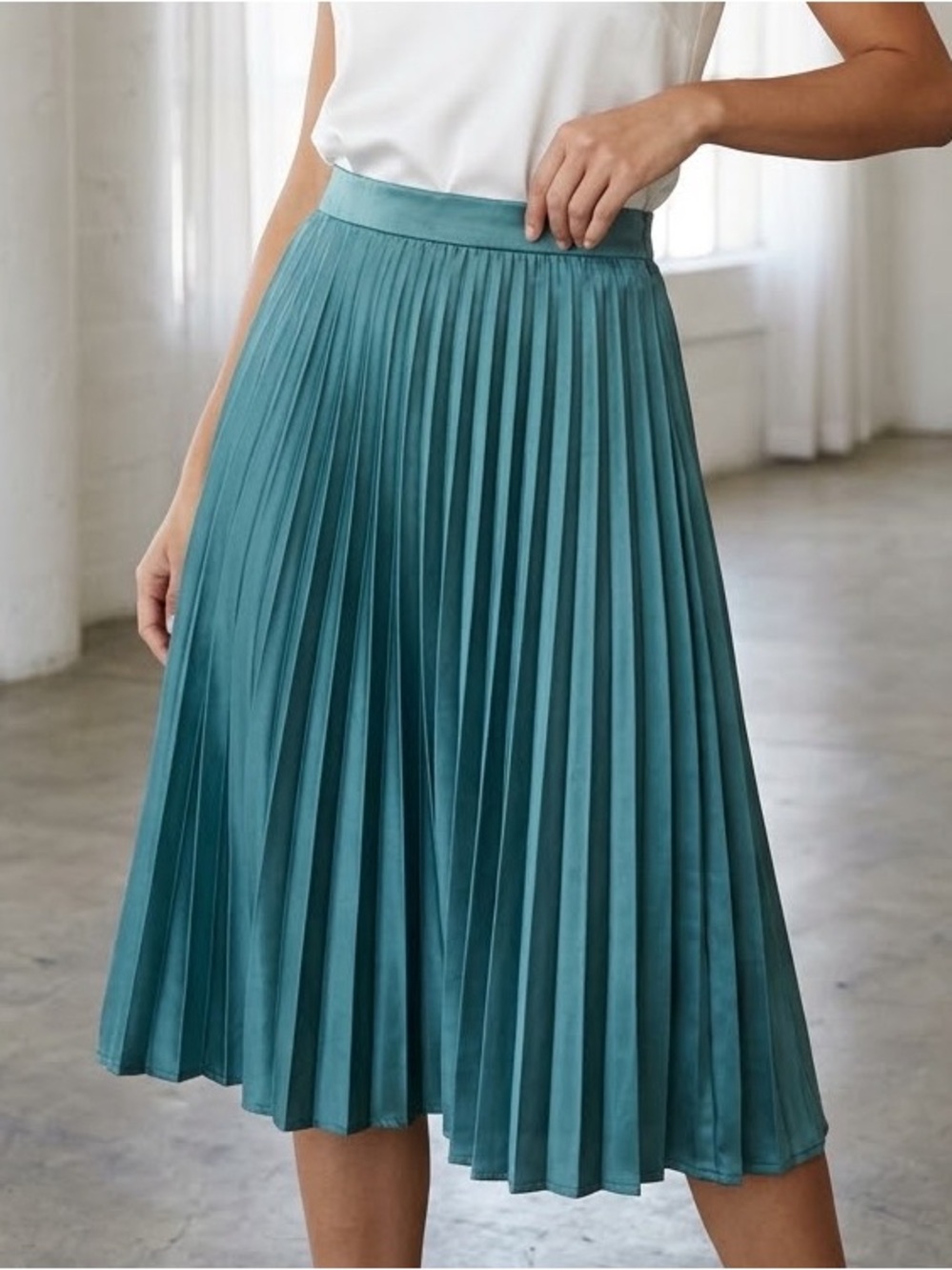 SHEIN Teal-Green Pleated Midi Skirt